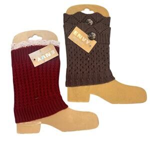 Envy Women's Knit Ankle/Leg Warmers 2 Pairs - Red‎ and Brown One Size